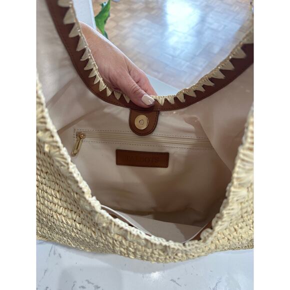 Talbots Leather Trim Straw Hobo Bag, Natural/Havana Tan, NWOT - Picture 5 of 10